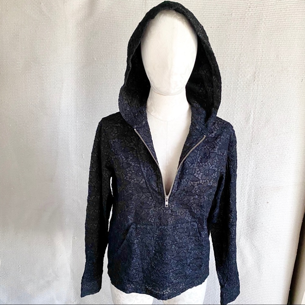 A.L.C. S/M Embroidered Hoody Shirt Top Black Lace Hoodie